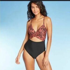 Kona Sol Swim Women's Wrap Front Med Coverage One Piece Swimsuit large